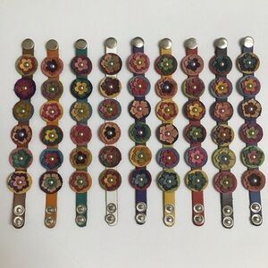 Daisy Flower Leather Bracelet Handmade Mexico Boho Colorful 2-Snap Festival NEW